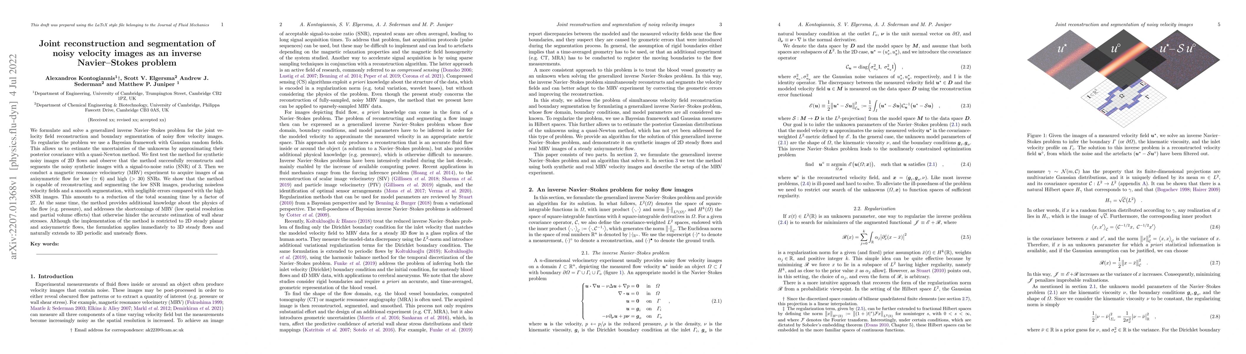 Thumbnail for Joint reconstruction and segmentation of noisy velocity images as an
  inverse Navier-Stokes problem