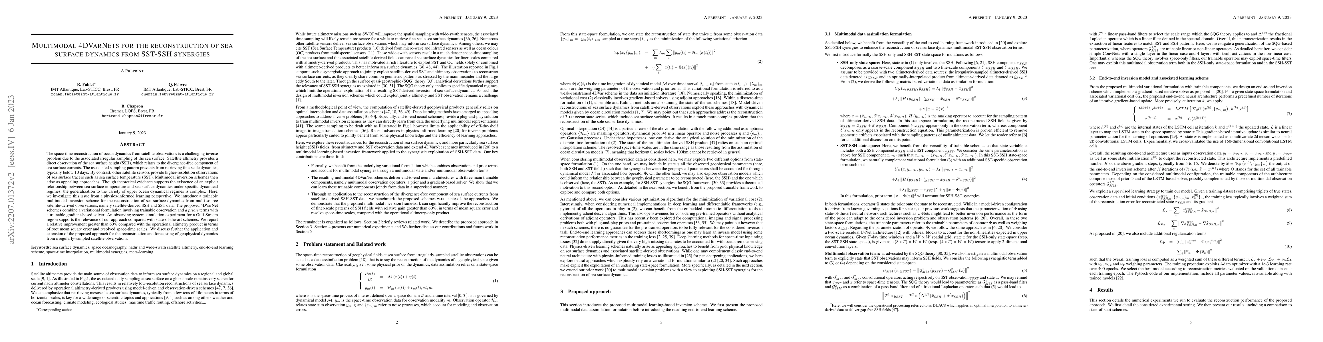 Thumbnail for Multimodal 4DVarNets for the reconstruction of sea surface dynamics from
  SST-SSH synergies