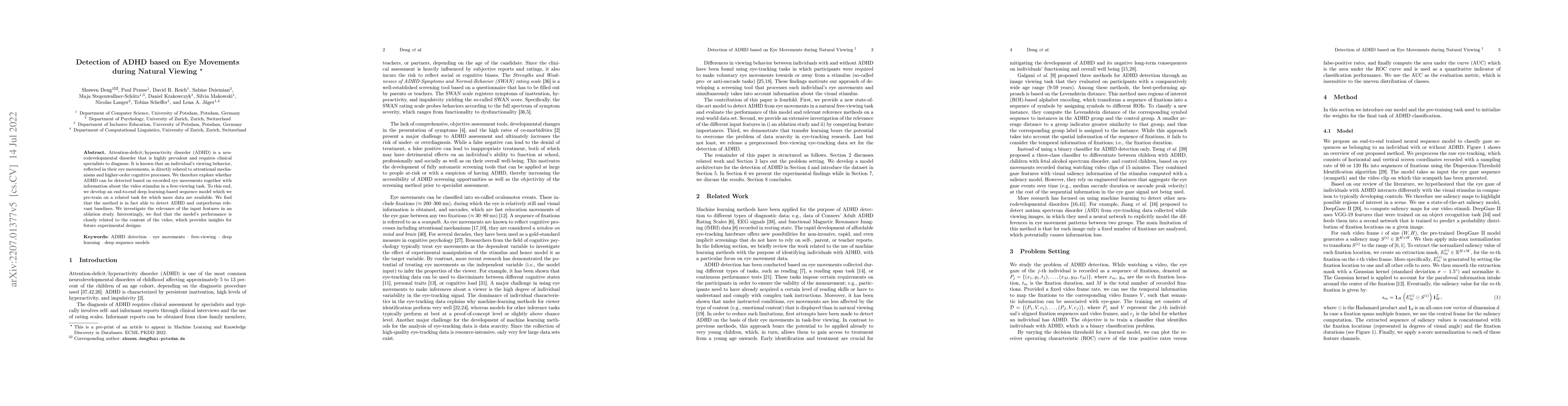 Thumbnail for Detection of ADHD based on Eye Movements during Natural Viewing