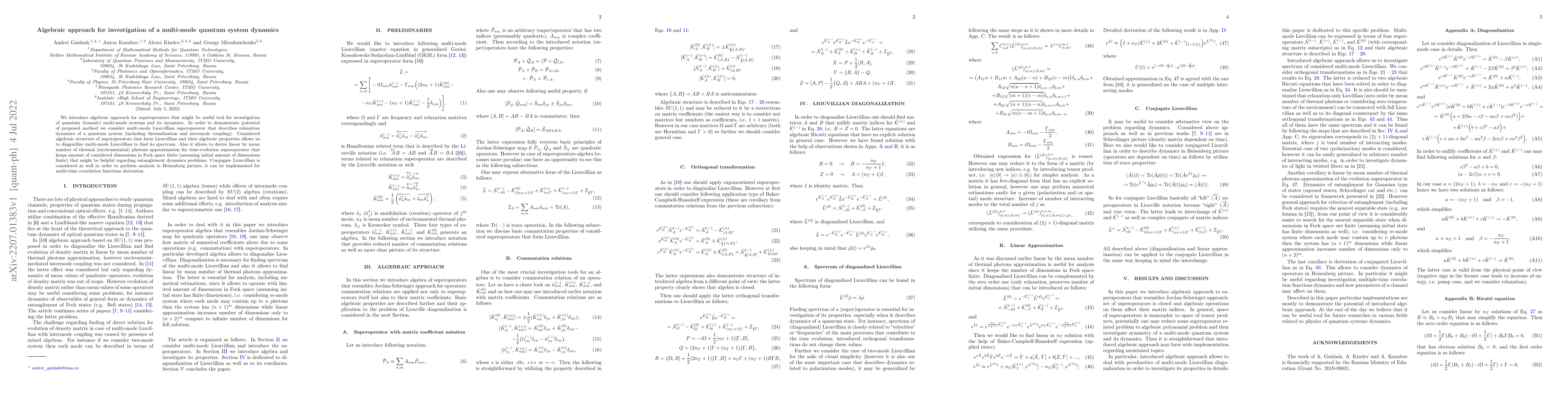 Thumbnail for Algebraic approach for investigation of a multi-mode quantum system
  dynamics