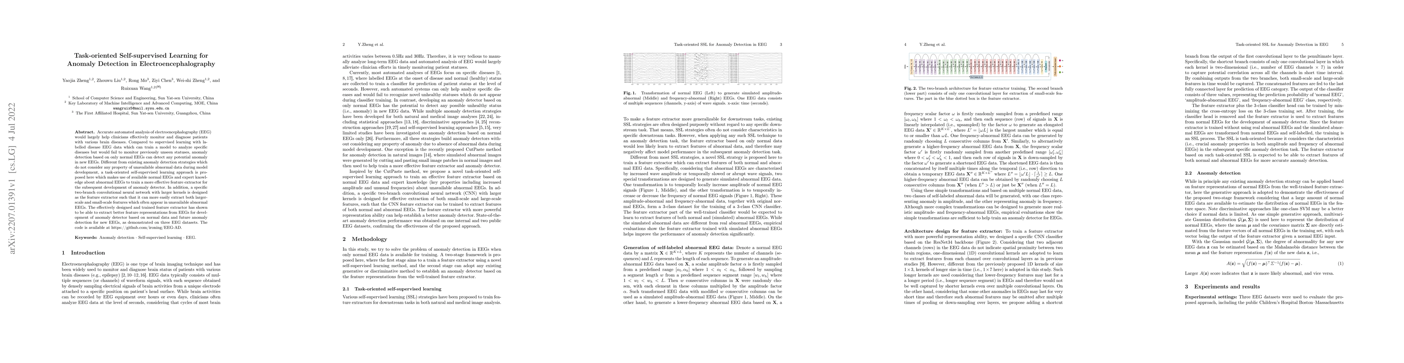 Thumbnail for Task-oriented Self-supervised Learning for Anomaly Detection in
  Electroencephalography