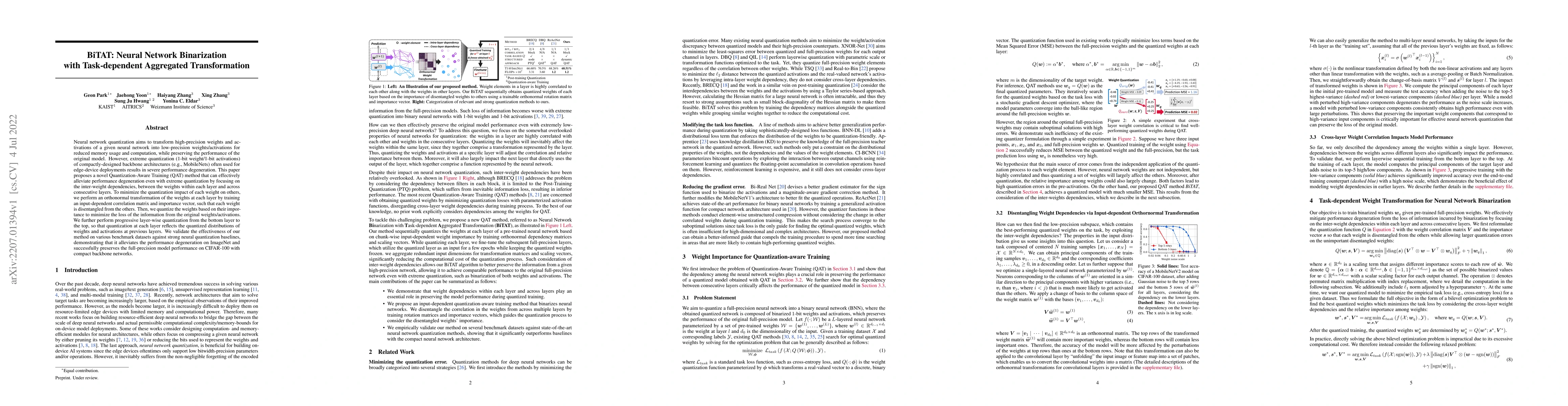 Thumbnail for BiTAT: Neural Network Binarization with Task-dependent Aggregated
  Transformation
