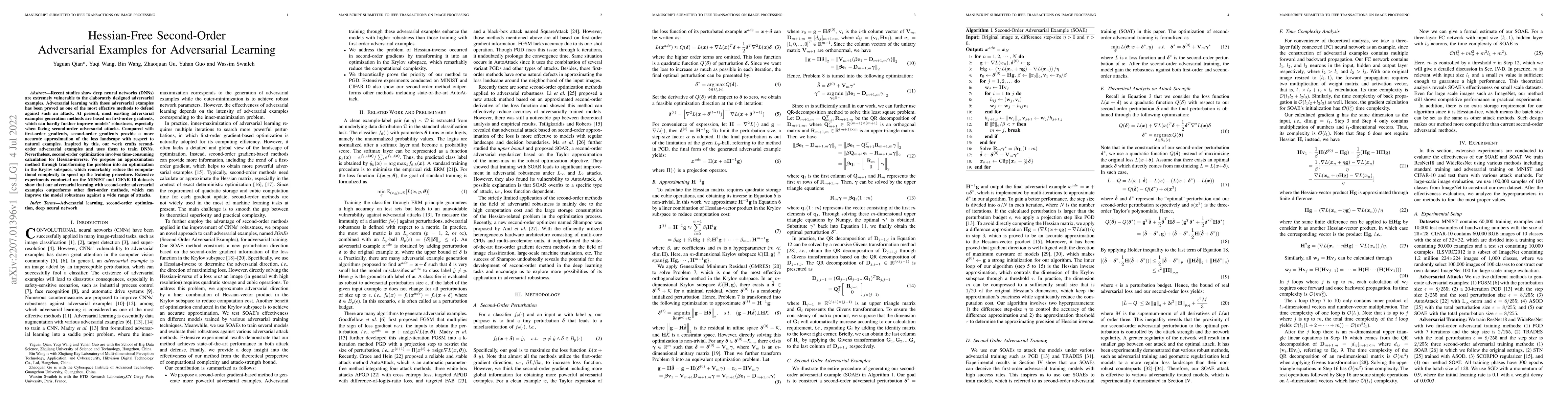 Thumbnail for Hessian-Free Second-Order Adversarial Examples for Adversarial Learning