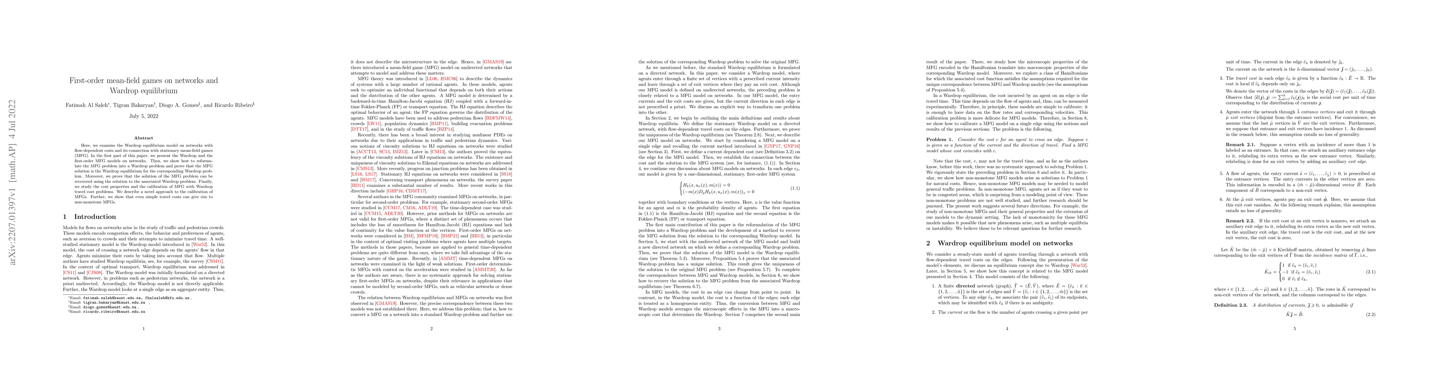Thumbnail for First-order mean-field games on networks and Wardrop equilibrium