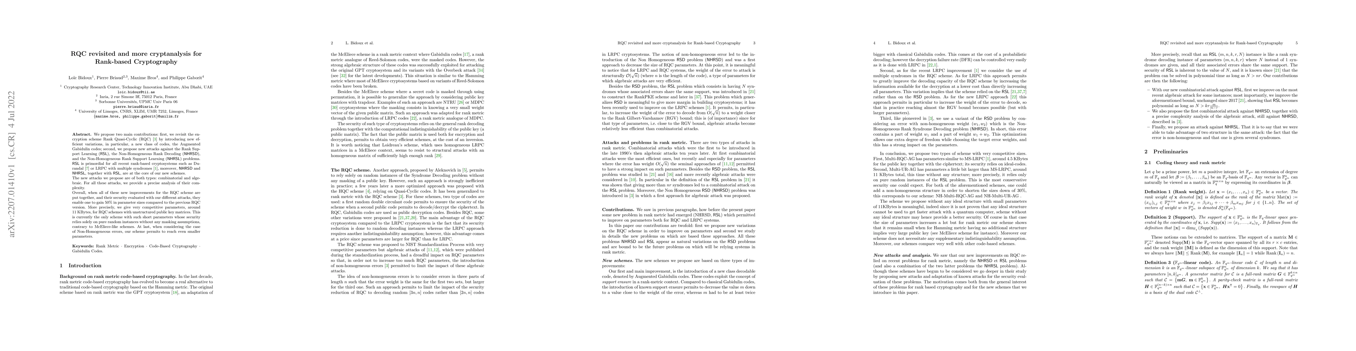 Thumbnail for RQC revisited and more cryptanalysis for Rank-based Cryptography
