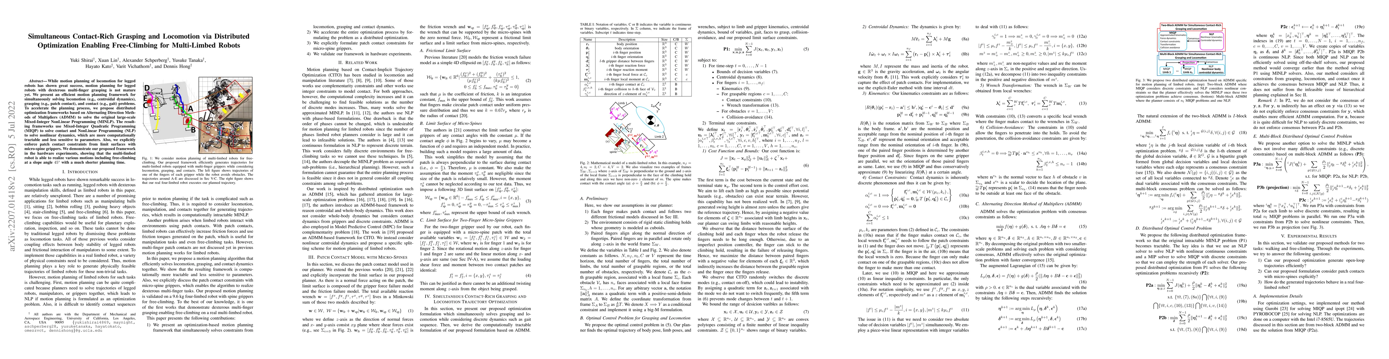 Thumbnail for Simultaneous Contact-Rich Grasping and Locomotion via Distributed
  Optimization Enabling Free-Climbing for Multi-Limbed Robots