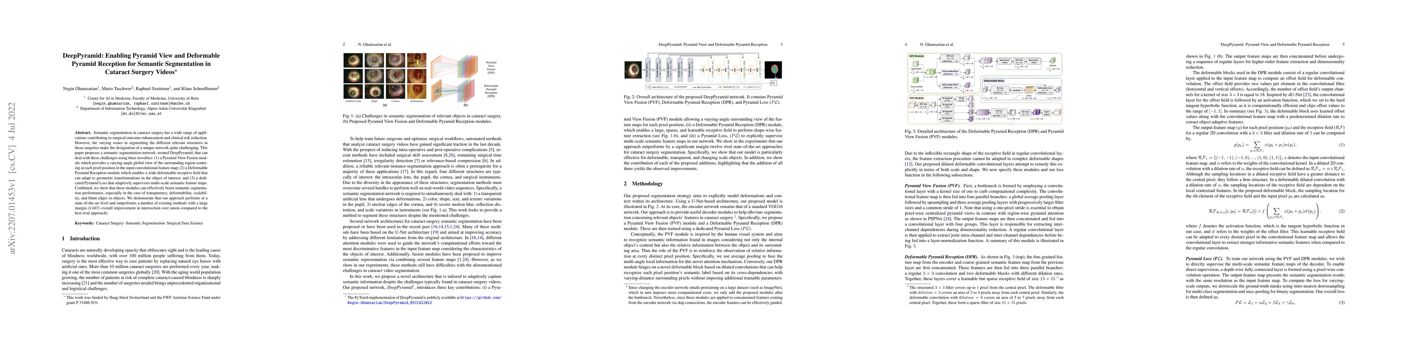 Thumbnail for DeepPyramid: Enabling Pyramid View and Deformable Pyramid Reception for
  Semantic Segmentation in Cataract Surgery Videos