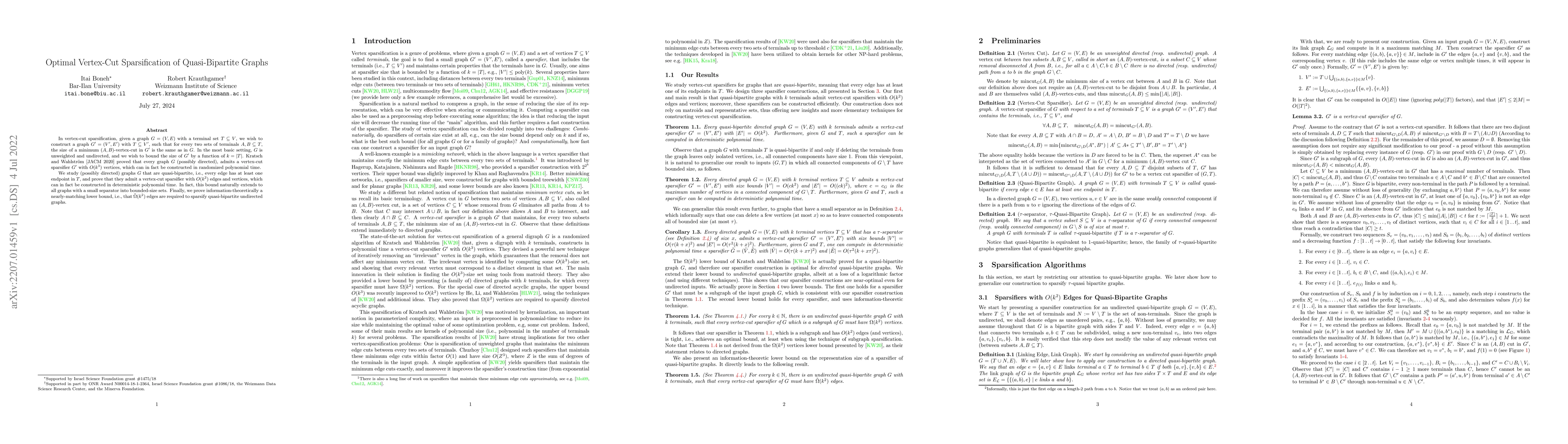 Thumbnail for Optimal Vertex-Cut Sparsification of Quasi-Bipartite Graphs