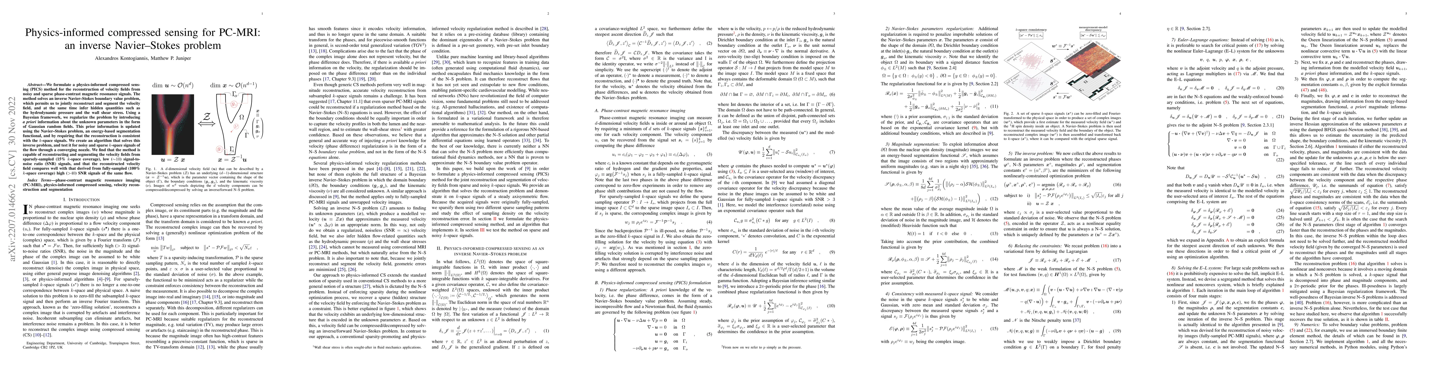 Thumbnail for Physics-informed compressed sensing for PC-MRI: an inverse Navier-Stokes
  problem