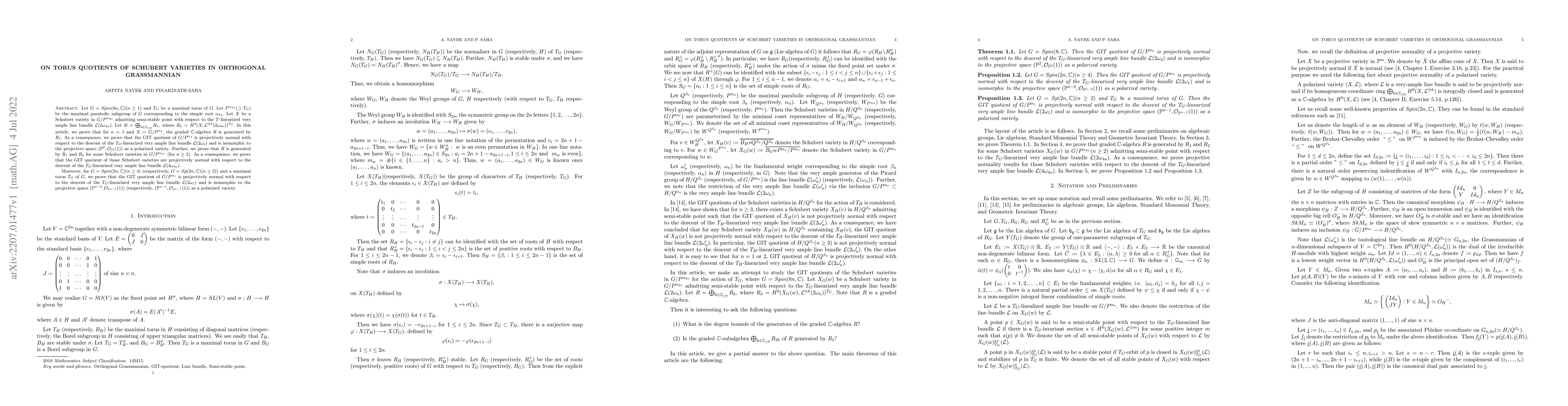 Thumbnail for On torus quotients of Schubert varieties in Orthogonal Grassmannian