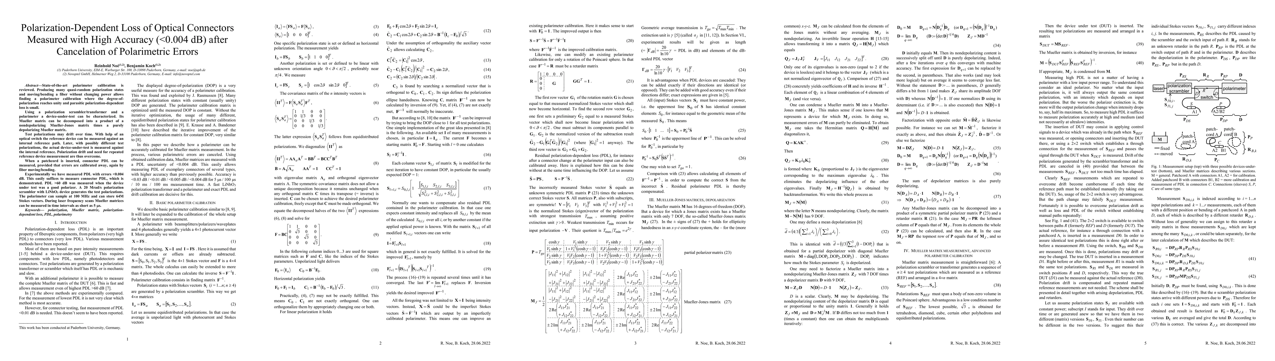 Thumbnail for Polarization-Dependent Loss of Optical Connectors Measured with High
  Accuracy (<0.004 dB) after Cancelation of Polarimetric Errors