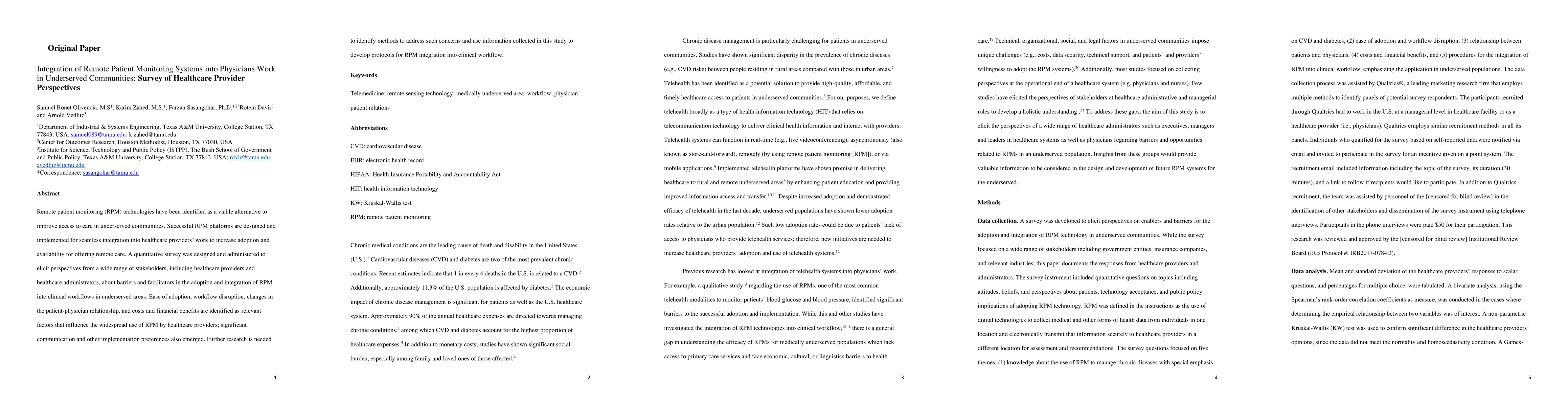 Thumbnail for Integration of Remote Patient Monitoring Systems into Physicians Work in
  Underserved Communities: Survey of Healthcare Provider Perspectives