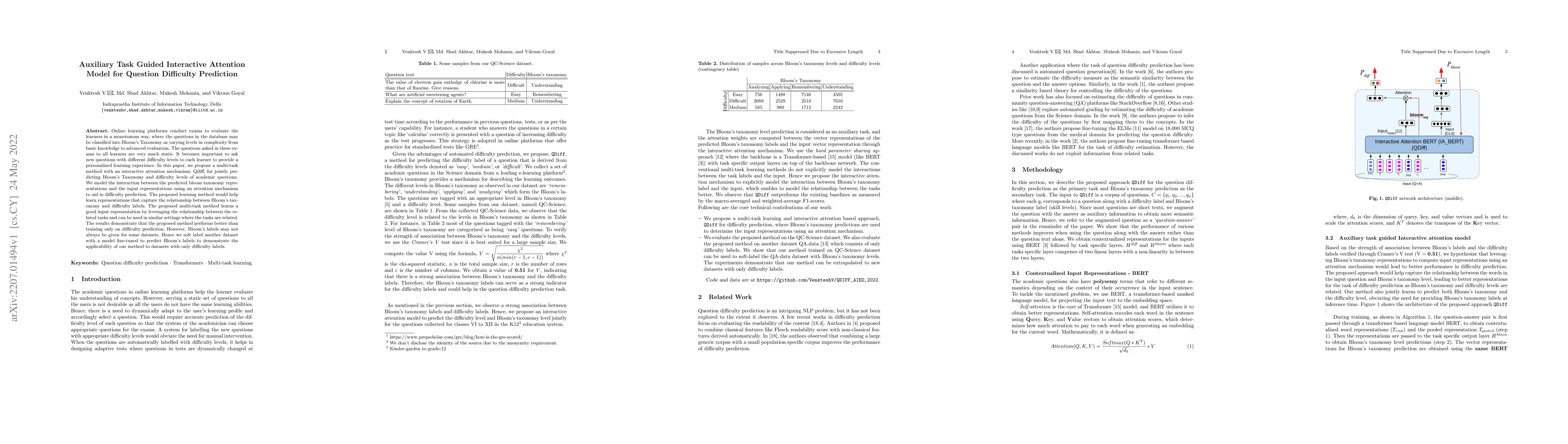 Thumbnail for Auxiliary Task Guided Interactive Attention Model for Question
  Difficulty Prediction