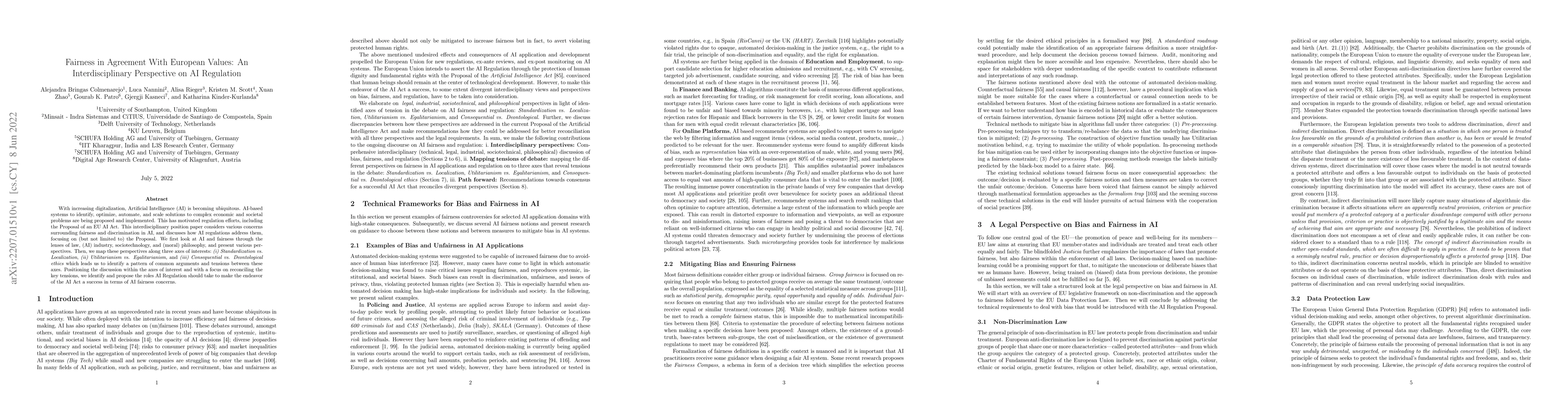Thumbnail for Fairness in Agreement With European Values: An Interdisciplinary
  Perspective on AI Regulation