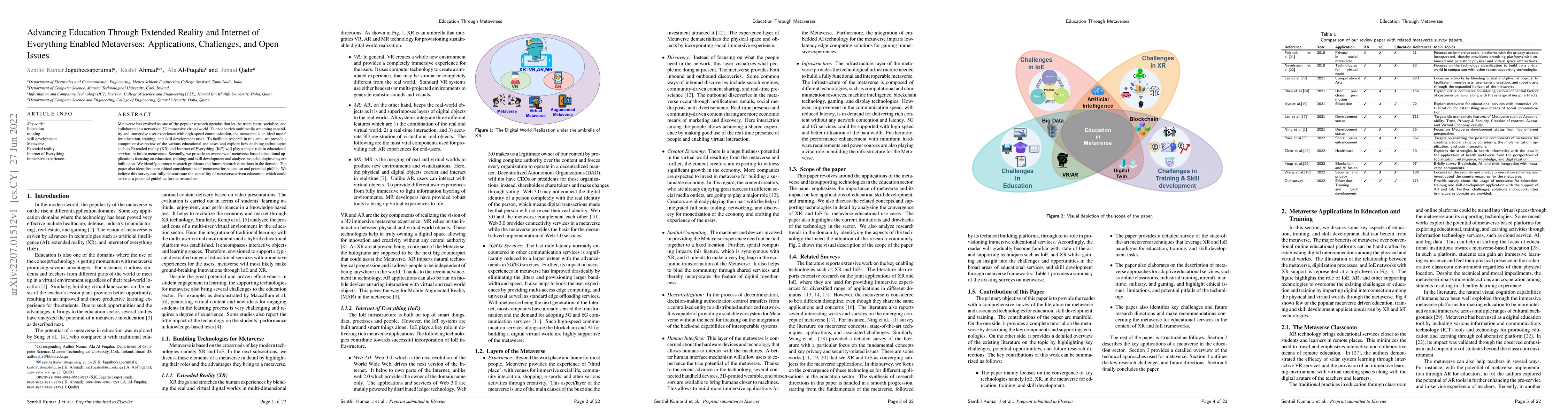 Thumbnail for Advancing Education Through Extended Reality and Internet of Everything
  Enabled Metaverses: Applications, Challenges, and Open Issues