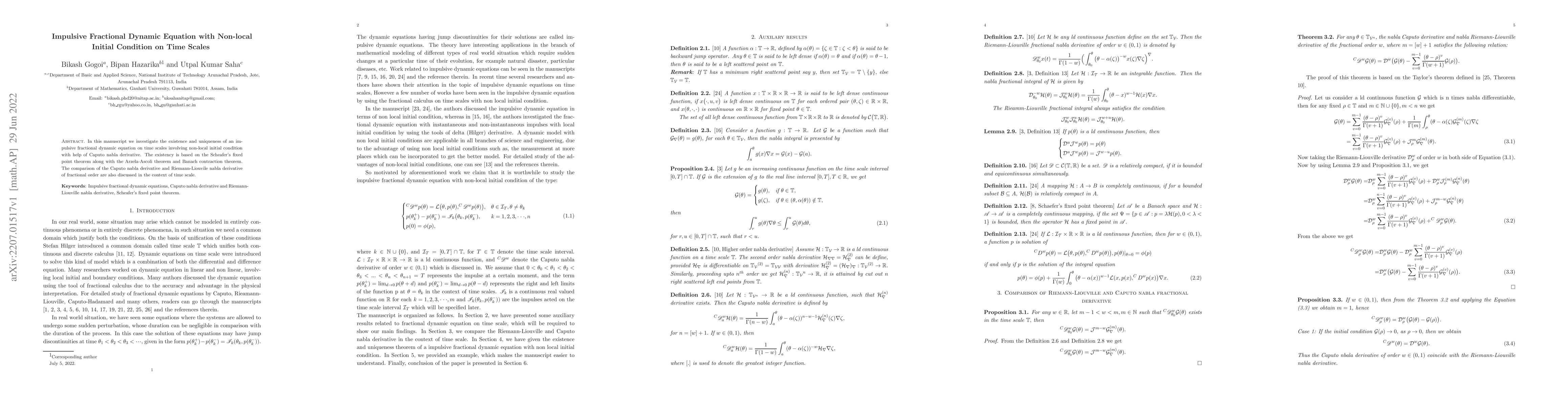 Thumbnail for Impulsive Fractional Dynamic Equation with Non-local Initial Condition
  on Time Scales