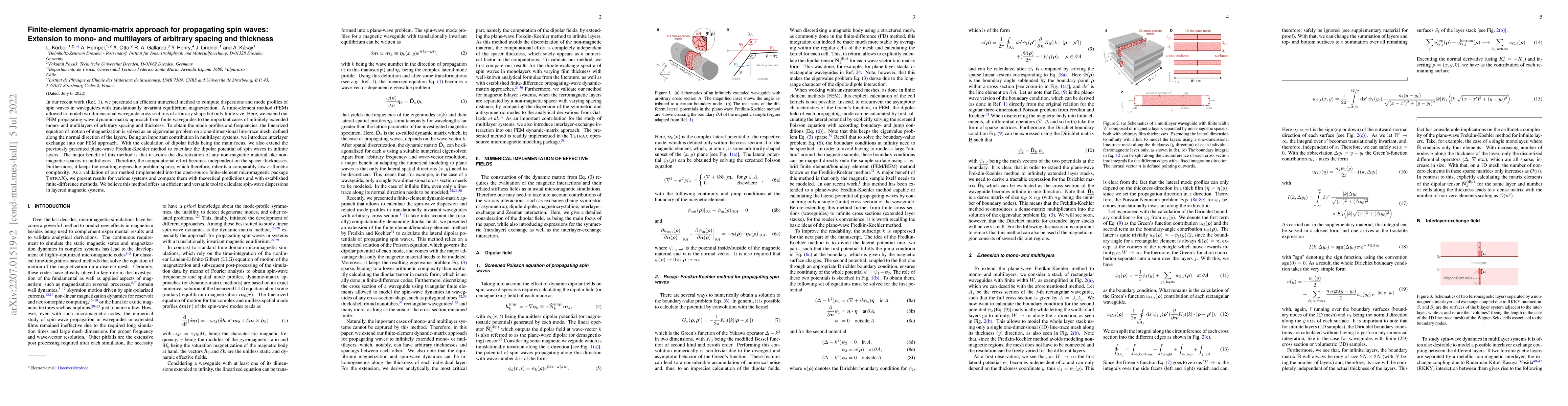 Thumbnail for Finite-element dynamic-matrix approach for propagating spin waves:
  Extension to mono- and multilayers of arbitrary spacing and thickness