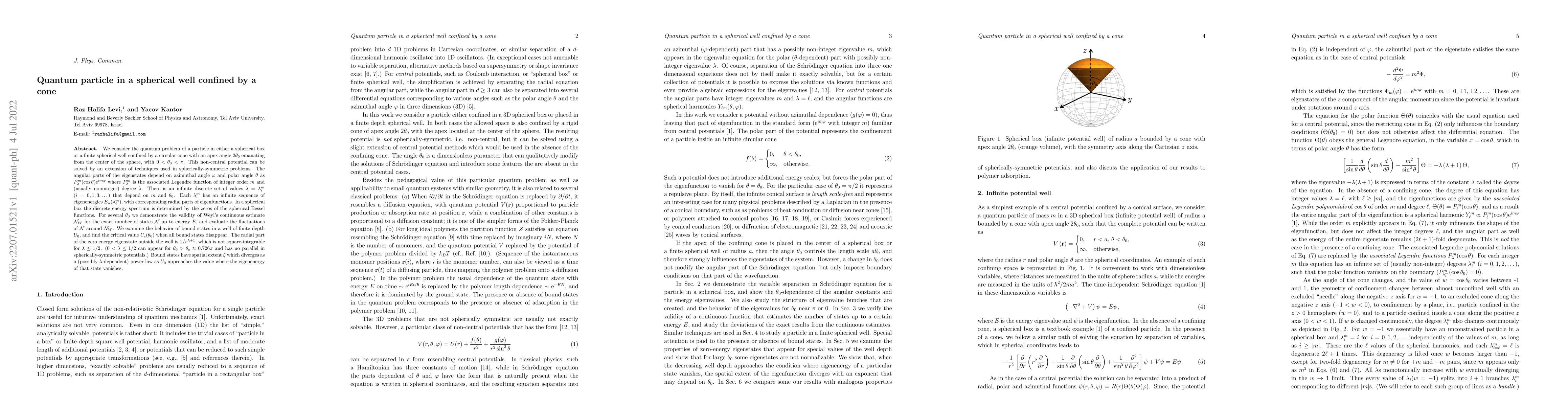 Thumbnail for Quantum particle in a spherical well confined by a cone