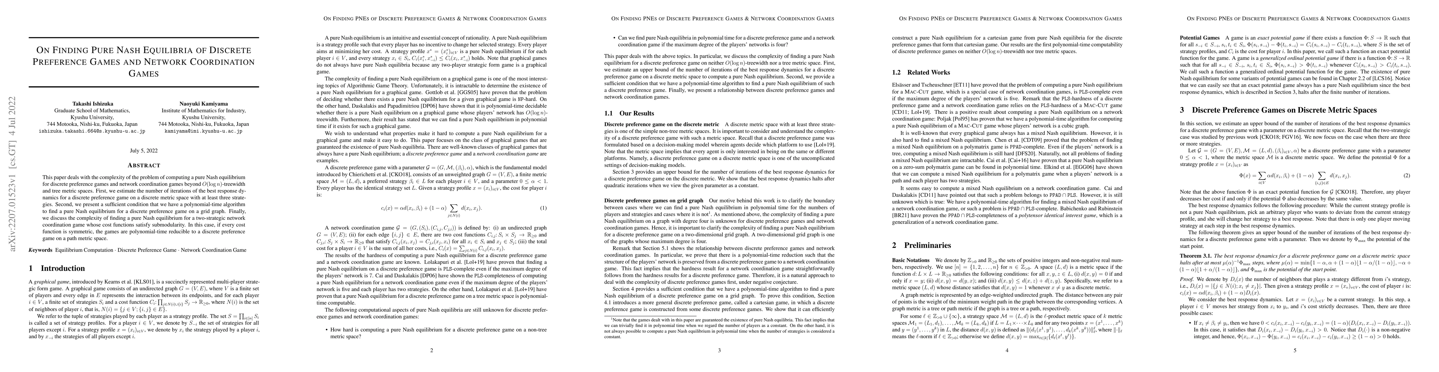 Thumbnail for On Finding Pure Nash Equilibria of Discrete Preference Games and Network
  Coordination Games