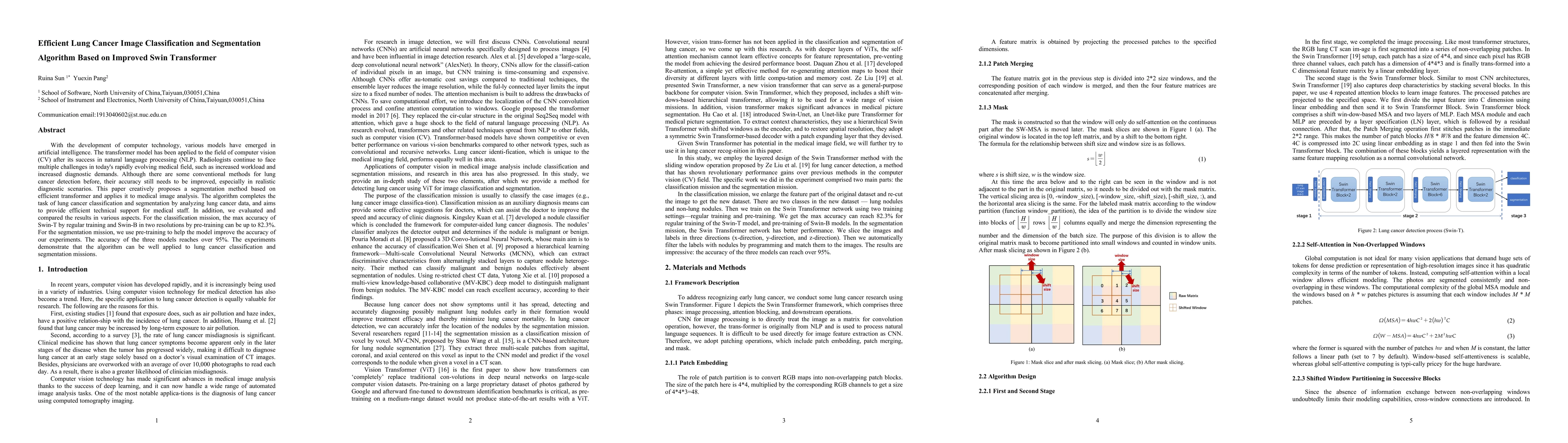 Thumbnail for Efficient Lung Cancer Image Classification and Segmentation Algorithm
  Based on Improved Swin Transformer