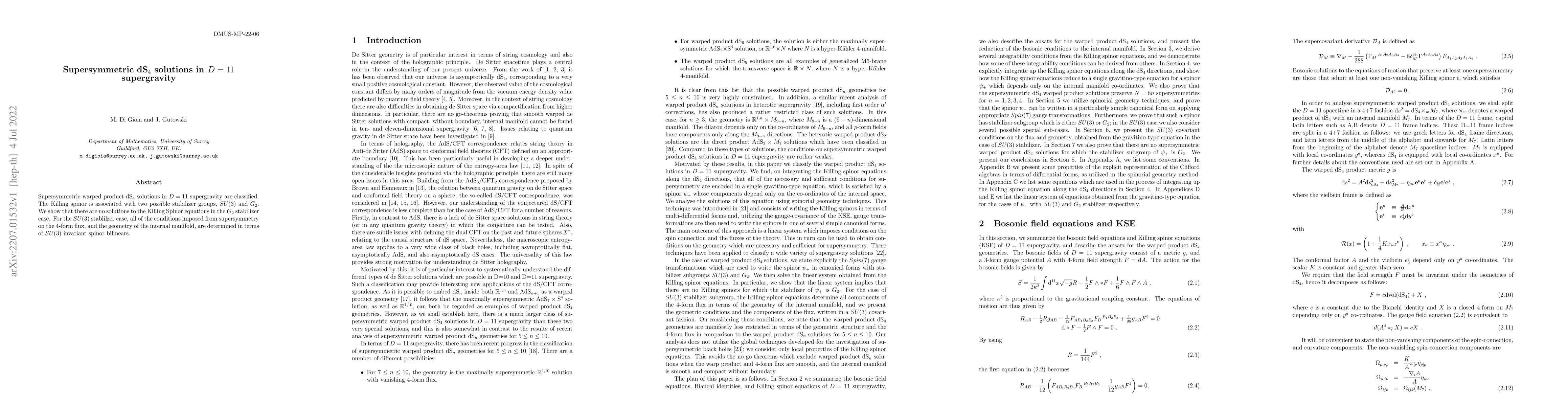 Thumbnail for Supersymmetric dS4 solutions in D=11 supergravity
