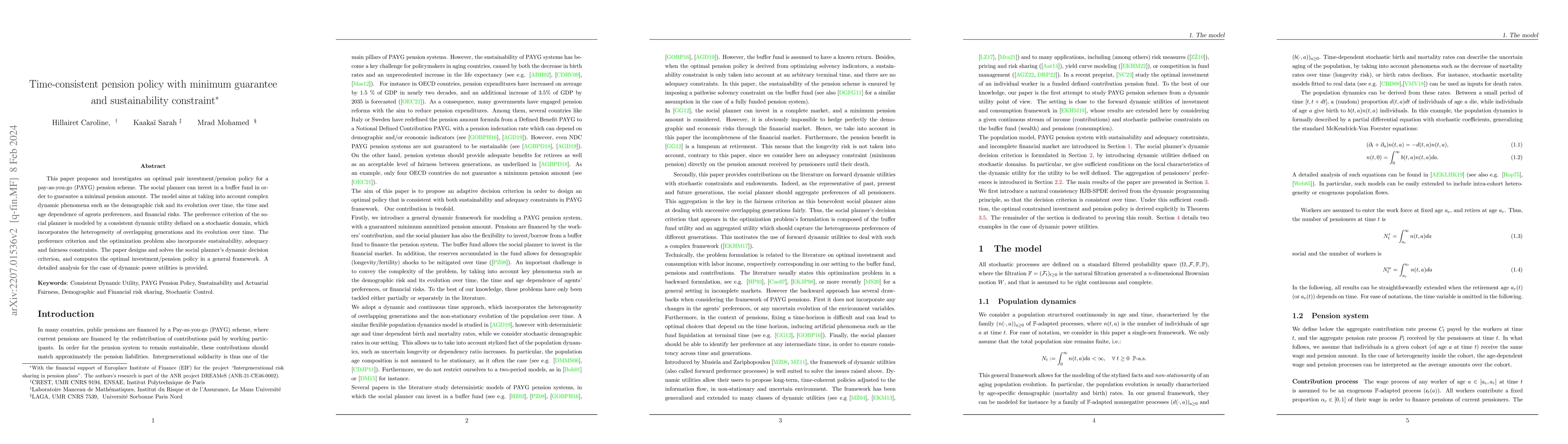 Thumbnail for Time-consistent pension policy with minimum guarantee and sustainability
  constraint