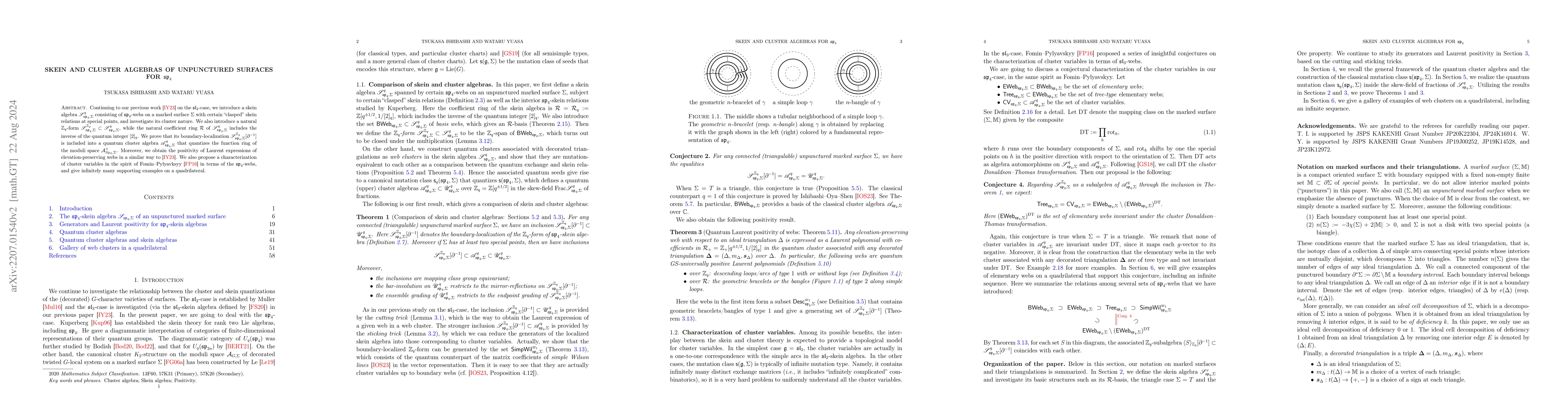 Thumbnail for Skein and cluster algebras of unpunctured surfaces for $\mathfrak{sp}_4$