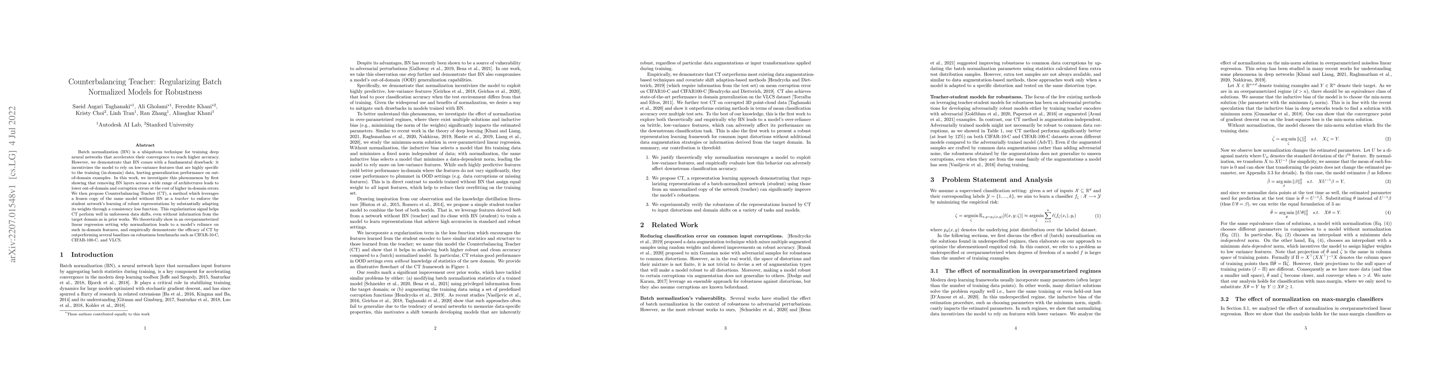 Thumbnail for Counterbalancing Teacher: Regularizing Batch Normalized Models for
  Robustness