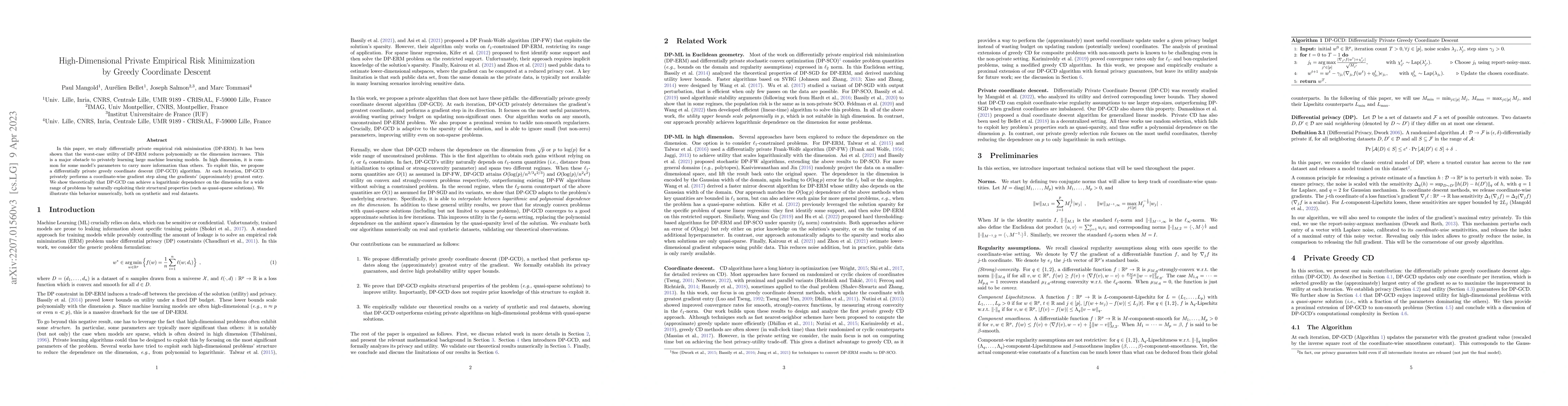 Thumbnail for High-Dimensional Private Empirical Risk Minimization by Greedy
  Coordinate Descent