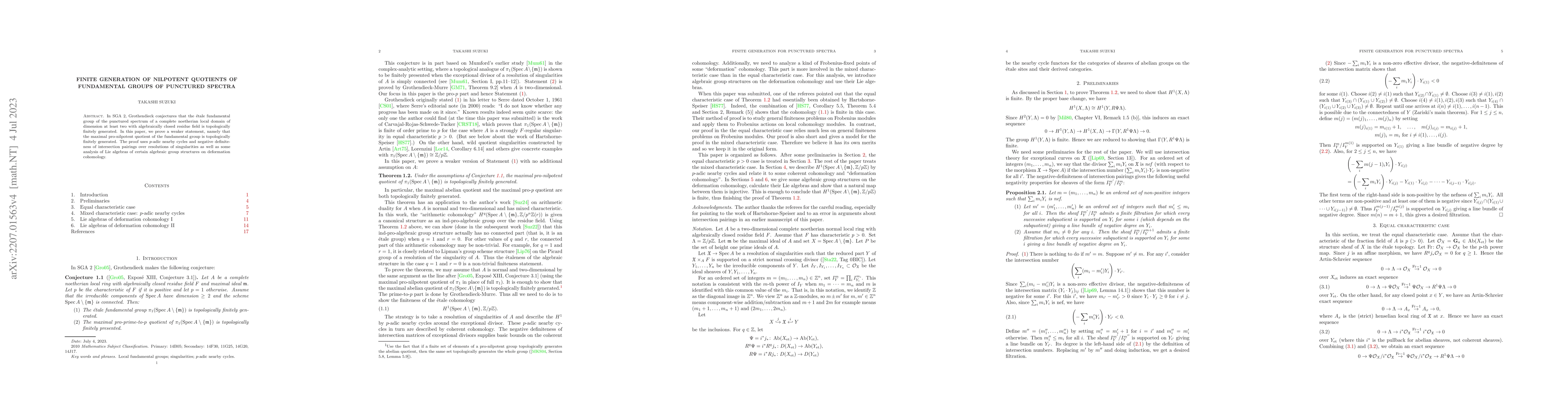 Thumbnail for Finite generation of nilpotent quotients of fundamental groups of
  punctured spectra