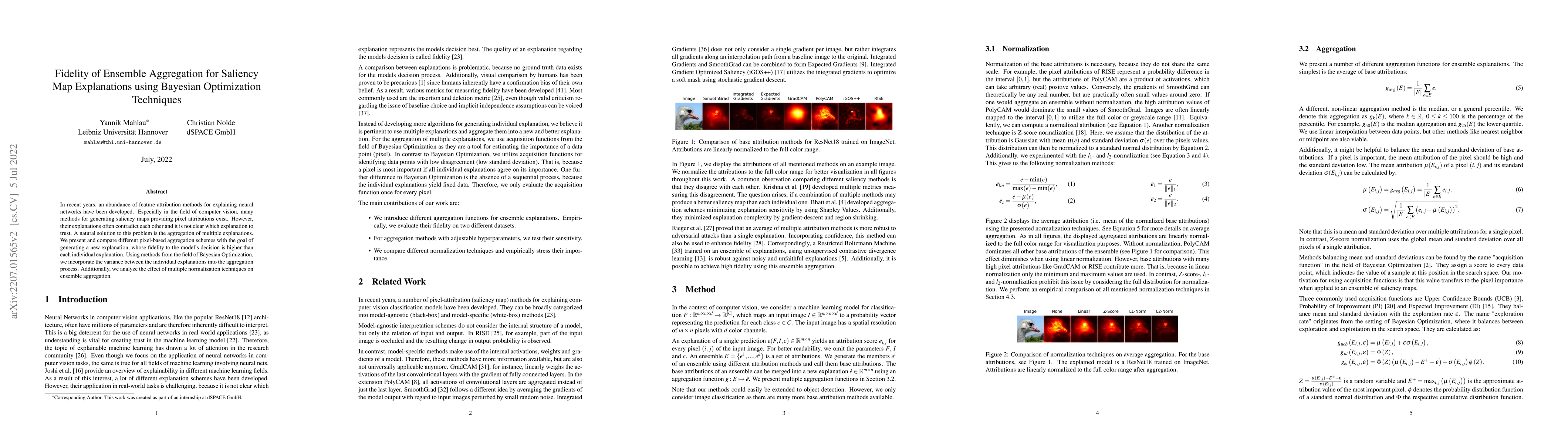 Thumbnail for Fidelity of Ensemble Aggregation for Saliency Map Explanations using
  Bayesian Optimization Techniques