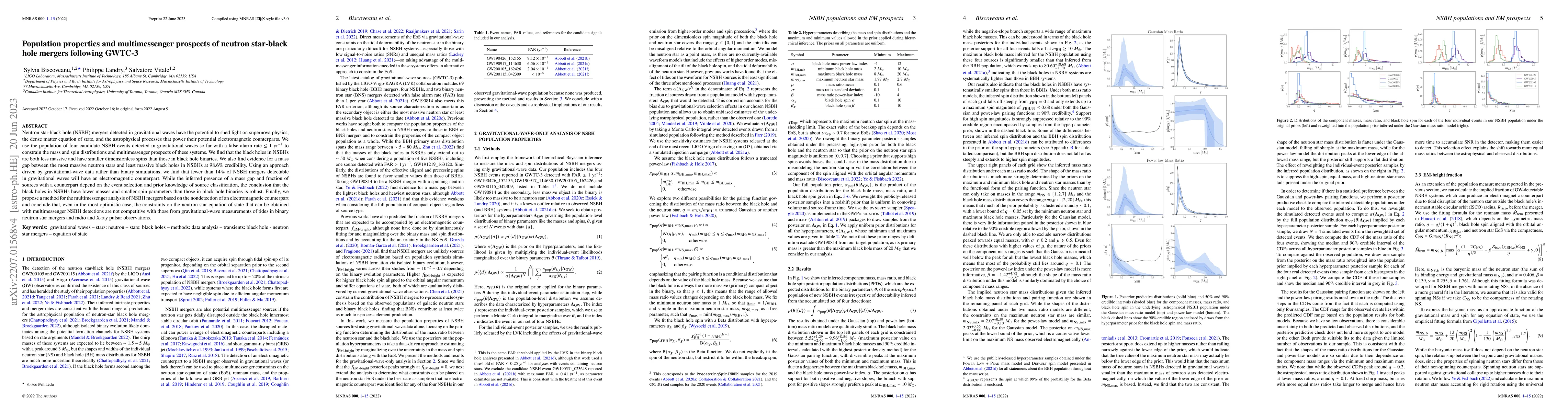Thumbnail for Population properties and multimessenger prospects of neutron star-black
  hole mergers following GWTC-3