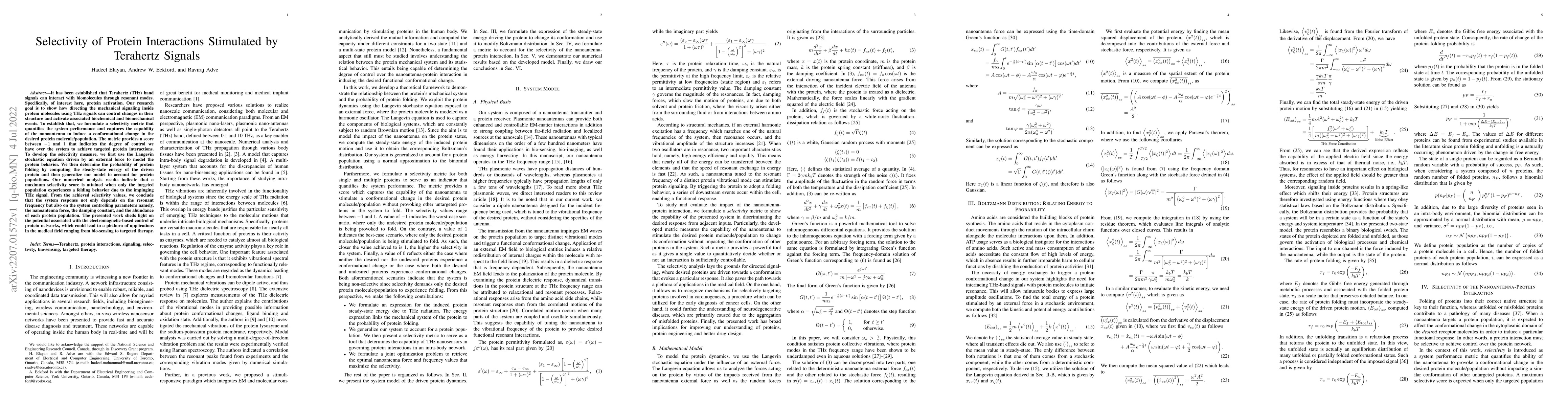 Thumbnail for Selectivity of Protein Interactions Stimulated by Terahertz Signals