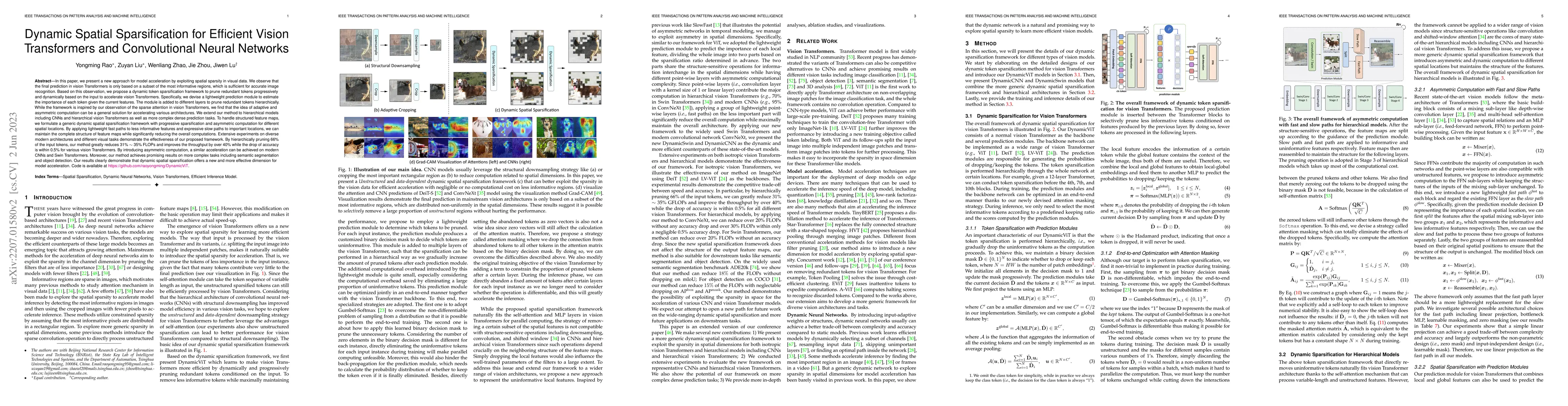 Thumbnail for Dynamic Spatial Sparsification for Efficient Vision Transformers and
  Convolutional Neural Networks