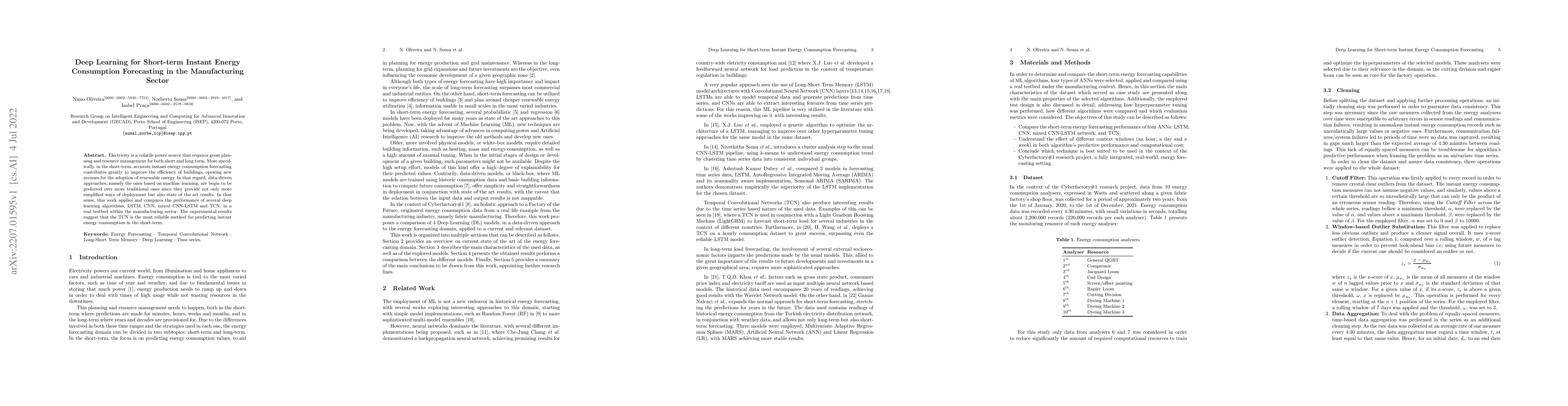 Thumbnail for Deep Learning for Short-term Instant Energy Consumption Forecasting in
  the Manufacturing Sector