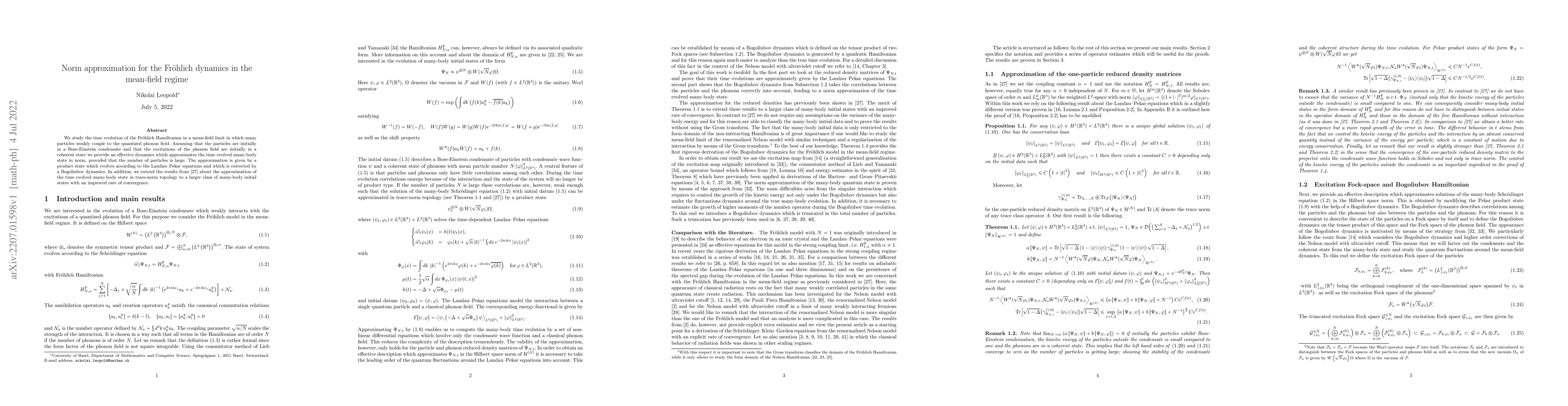 Thumbnail for Norm approximation for the Fr\"ohlich dynamics in the mean-field regime