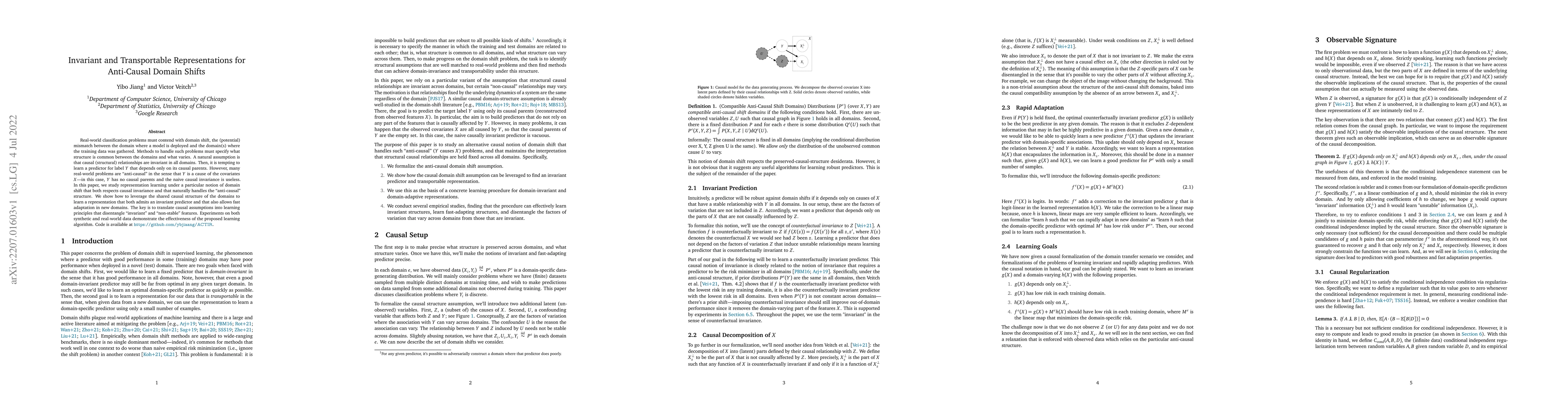 Thumbnail for Invariant and Transportable Representations for Anti-Causal Domain
  Shifts