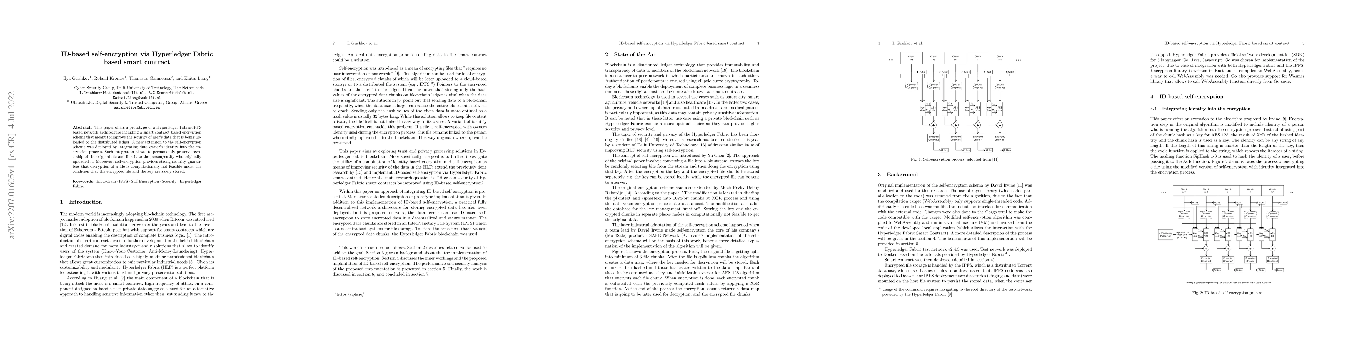 Thumbnail for ID-based self-encryption via Hyperledger Fabric based smart contract