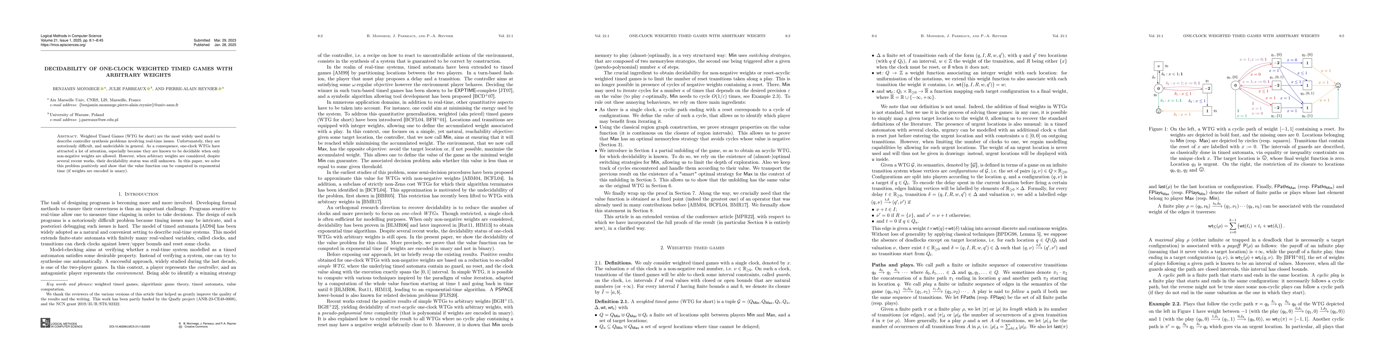 Thumbnail for Decidability of One-Clock Weighted Timed Games with Arbitrary Weights