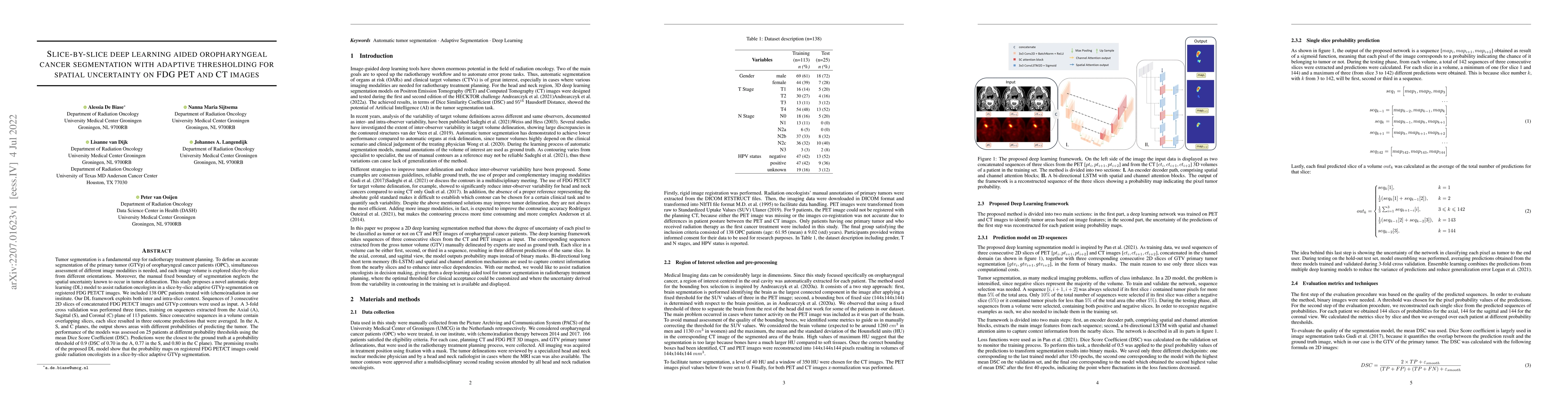 Thumbnail for Slice-by-slice deep learning aided oropharyngeal cancer segmentation
  with adaptive thresholding for spatial uncertainty on FDG PET and CT images