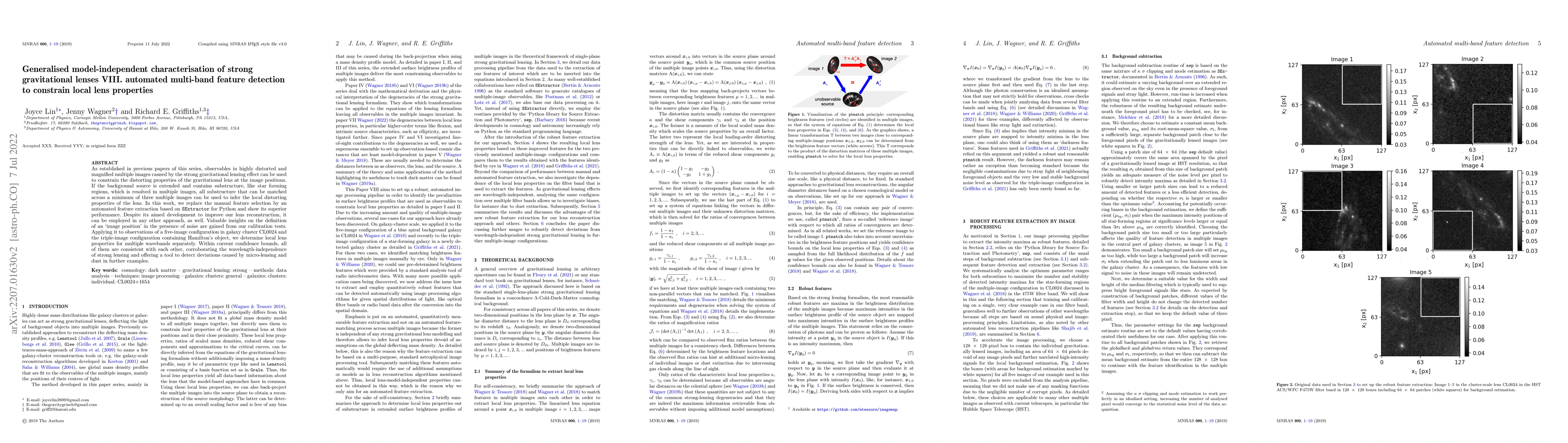 Thumbnail for Generalised model-independent characterisation of strong gravitational
  lenses VIII. automated multi-band feature detection to constrain local lens
  properties