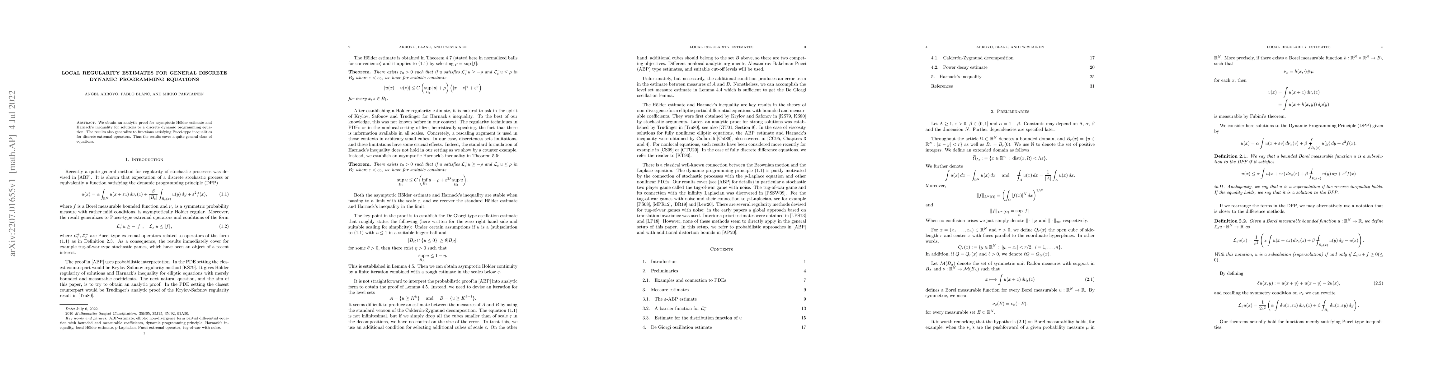 Thumbnail for Local regularity estimates for general discrete dynamic programming
  equations