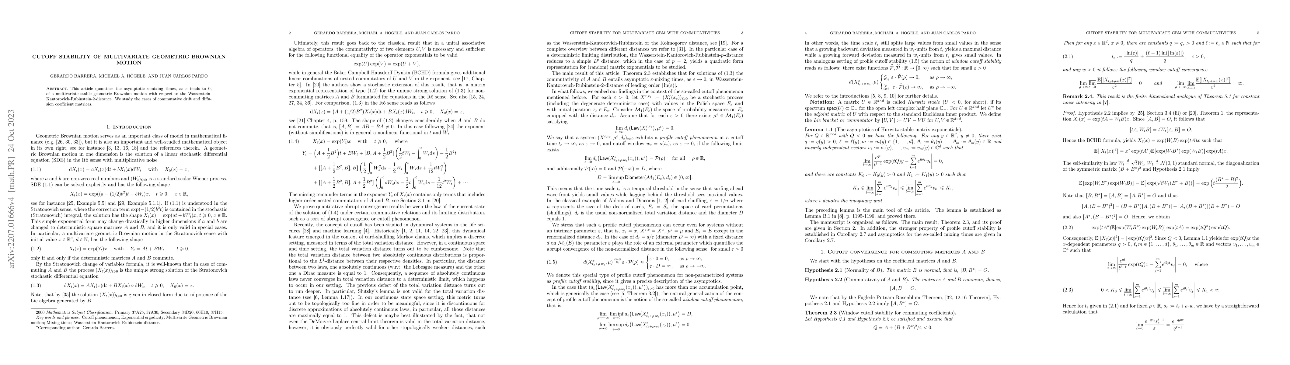 Thumbnail for Cutoff stability of multivariate geometric Brownian motion