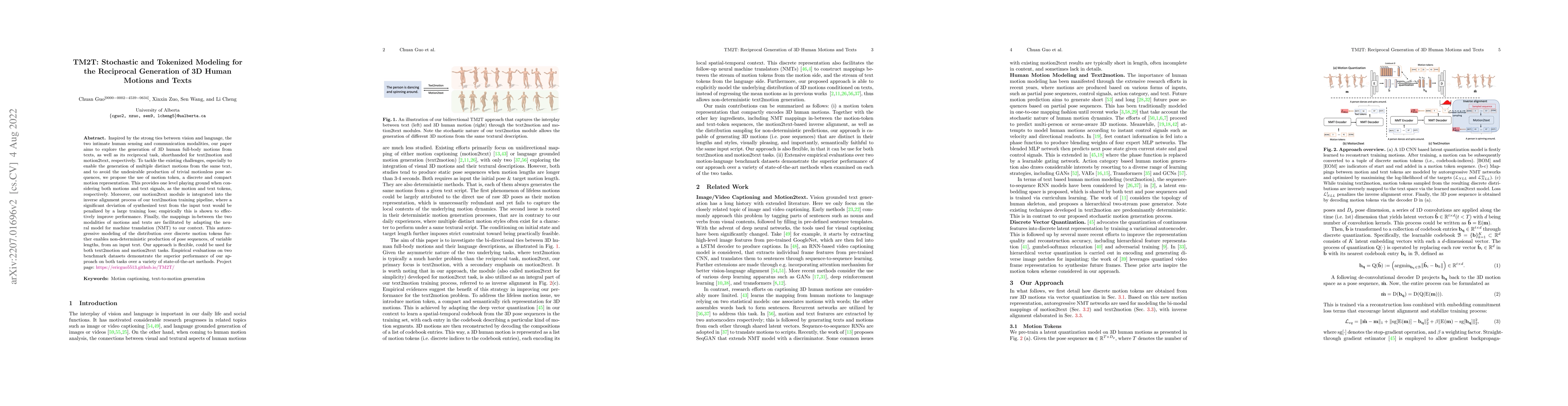 Thumbnail for TM2T: Stochastic and Tokenized Modeling for the Reciprocal Generation of
  3D Human Motions and Texts