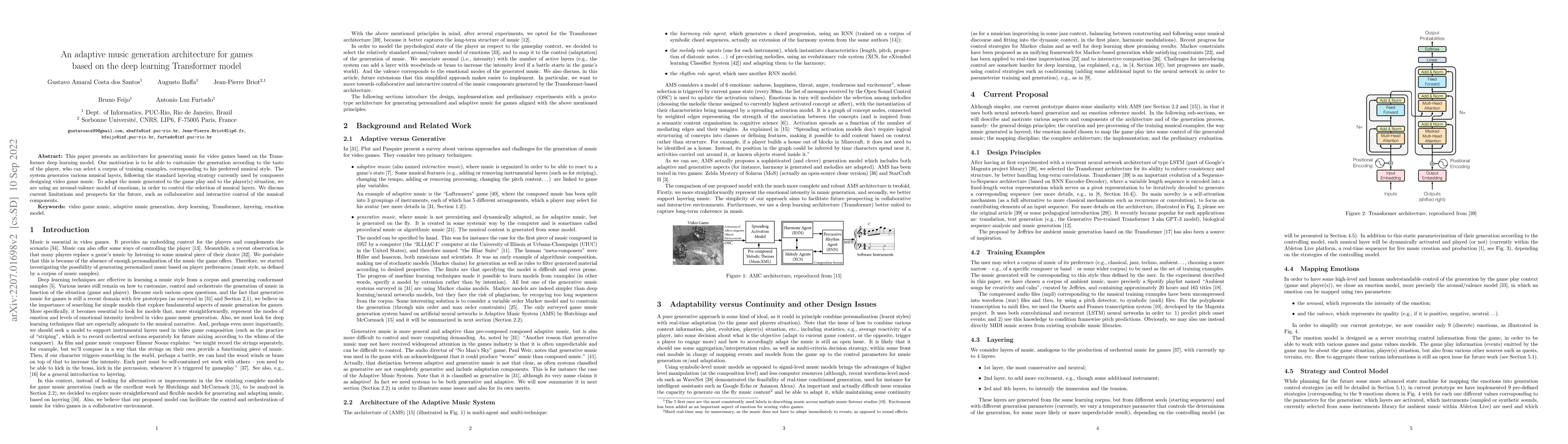 Thumbnail for An adaptive music generation architecture for games based on the deep
  learning Transformer mode