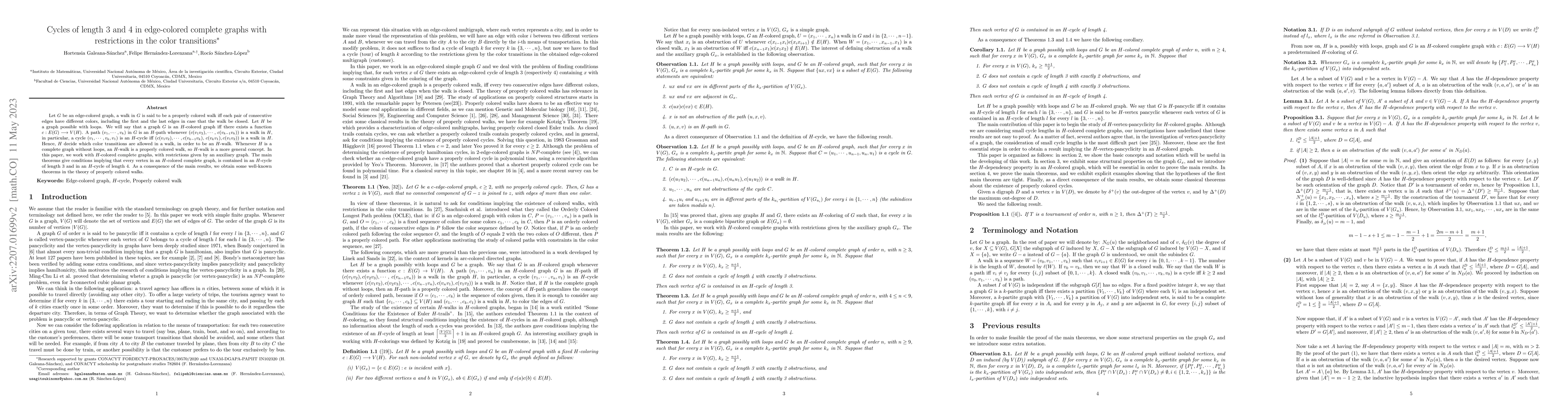 Thumbnail for Cycles of length 3 and 4 in edge-colored complete graphs with
  restrictions in the color transitions