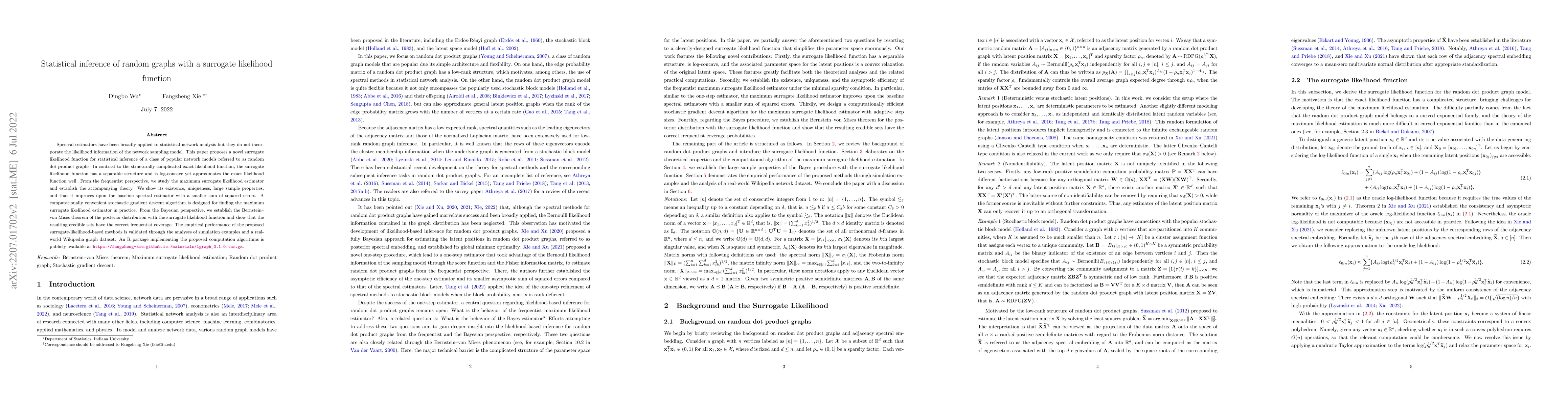 Thumbnail for Statistical inference of random graphs with a surrogate likelihood
  function