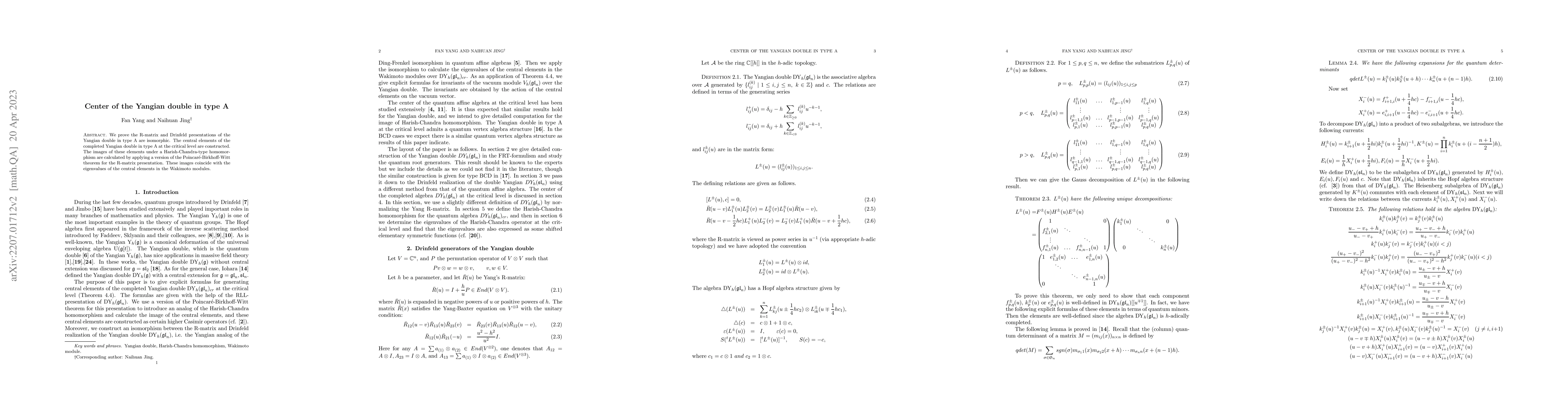 Thumbnail for Center of the Yangian double in type A
