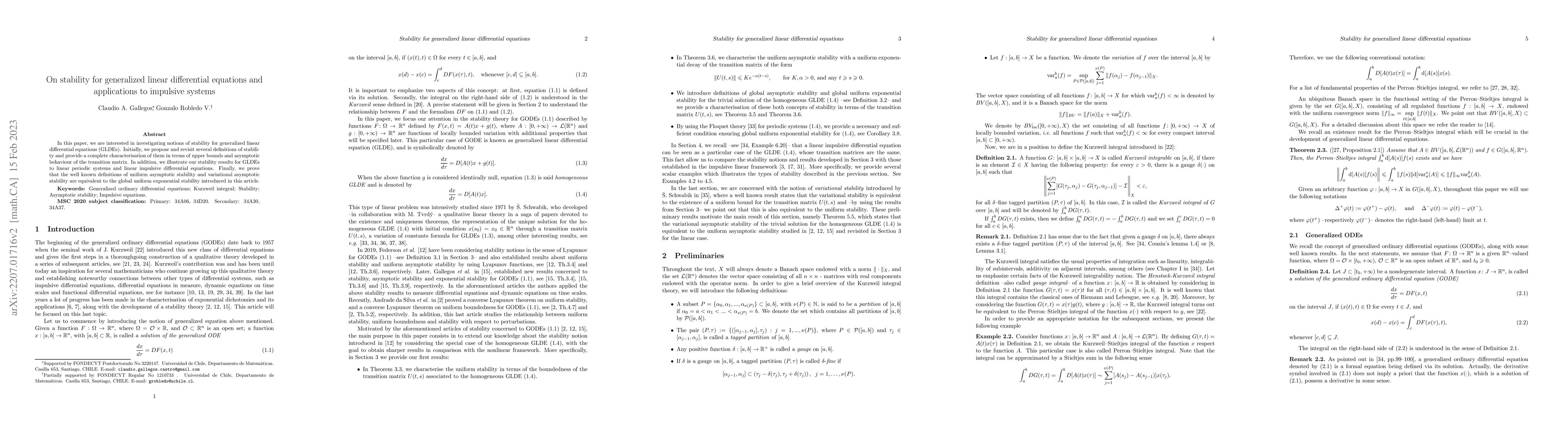 Thumbnail for On stability for generalized linear differential equations and
  applications to impulsive systems