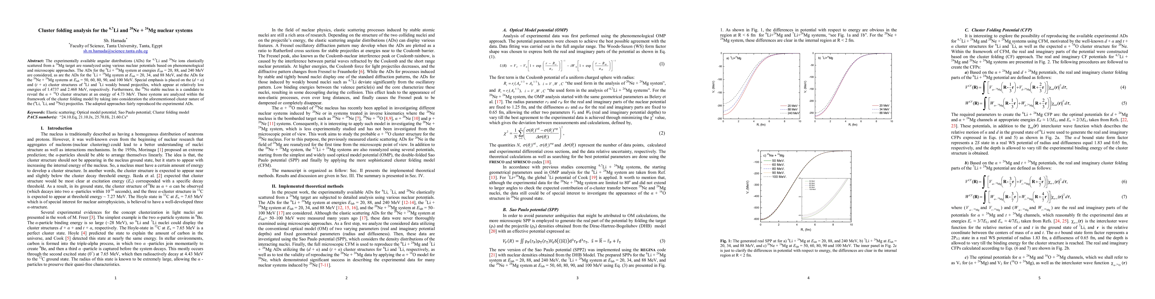 Thumbnail for Cluster folding analysis for the 6,7Li and 20Ne + 24Mg nuclear systems